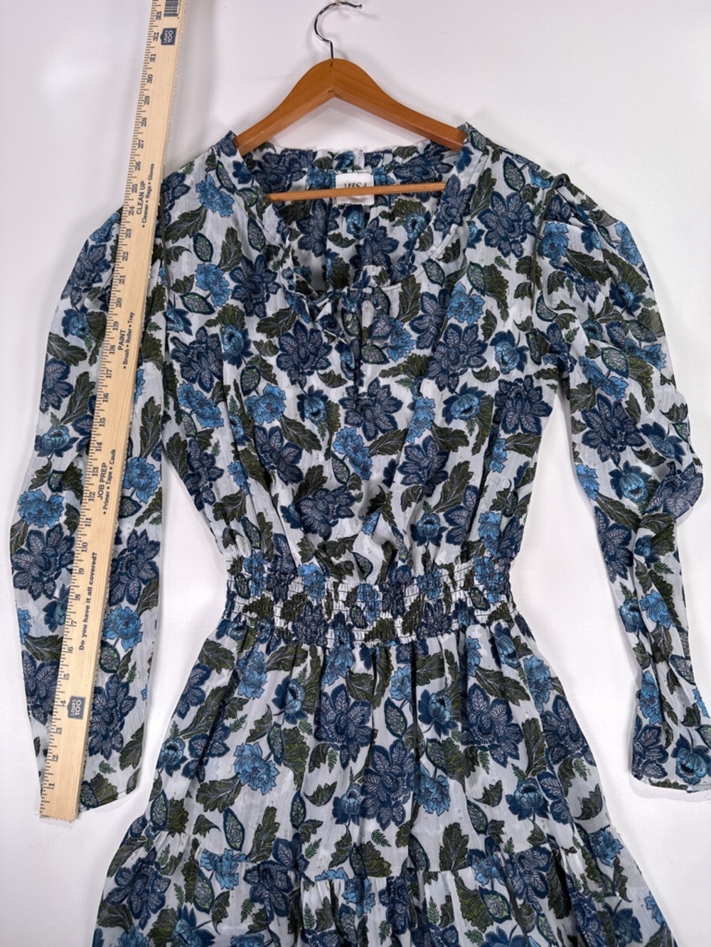 MISA Los Angeles Vida Maxi Dress Smocked Floral Lurex Blue Green L - Picture 13 of 16